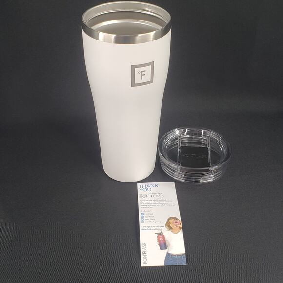 IRON °FLASK 32oz Rover Tumbler Winter White Vacuum Insulated 2 Black Straws - Picture 4 of 16
